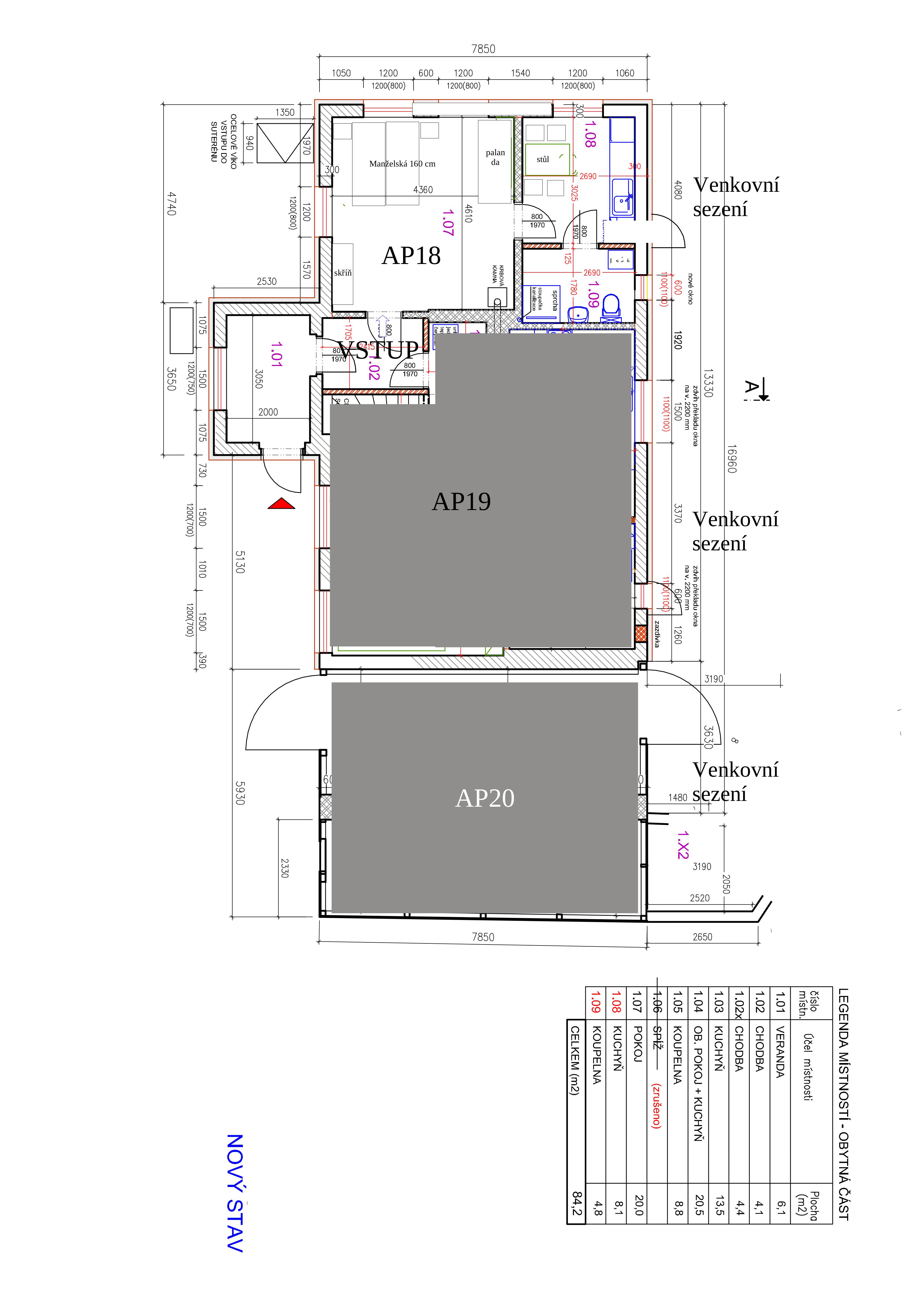 AP18 Rozpis lůžek nové apartmány - dokumentace